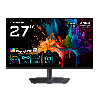Gigabyte  MO27Q3 27 Zoll QHD QD-OLED Gaming Monitor 16:9 DP/HDMI/USB-C 360 Hz G-SYNC | 04719331871833