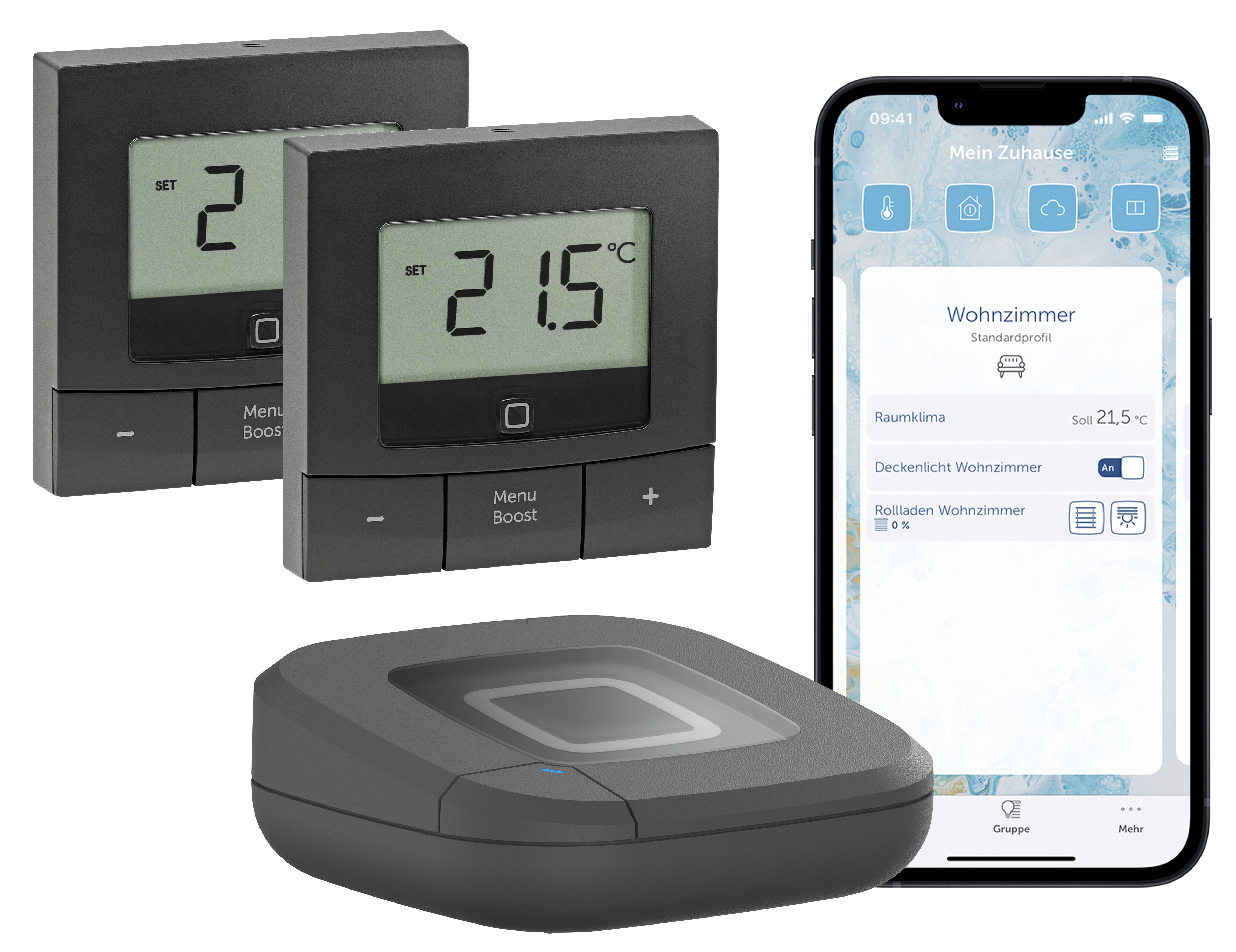Homematic IP Starter Set Smarte Heizung Premium • 2x Wandthermostat • Access Point 2• anthrazit