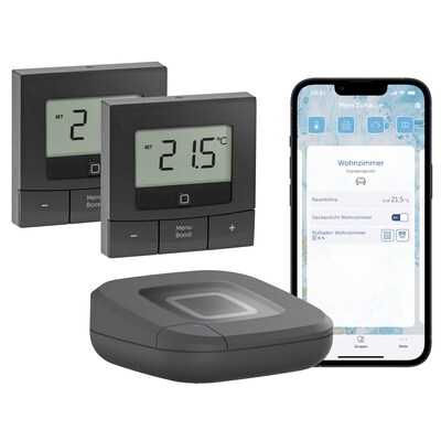Image of Homematic IP Starter Set Smarte Heizung Premium • 2x Wandthermostat • Access Point 2• anthrazit