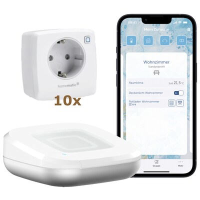 Image of Homematic IP Starter Set, 10x Schaltsteckdose HMIP-PS2 & Access Point 2 weiss