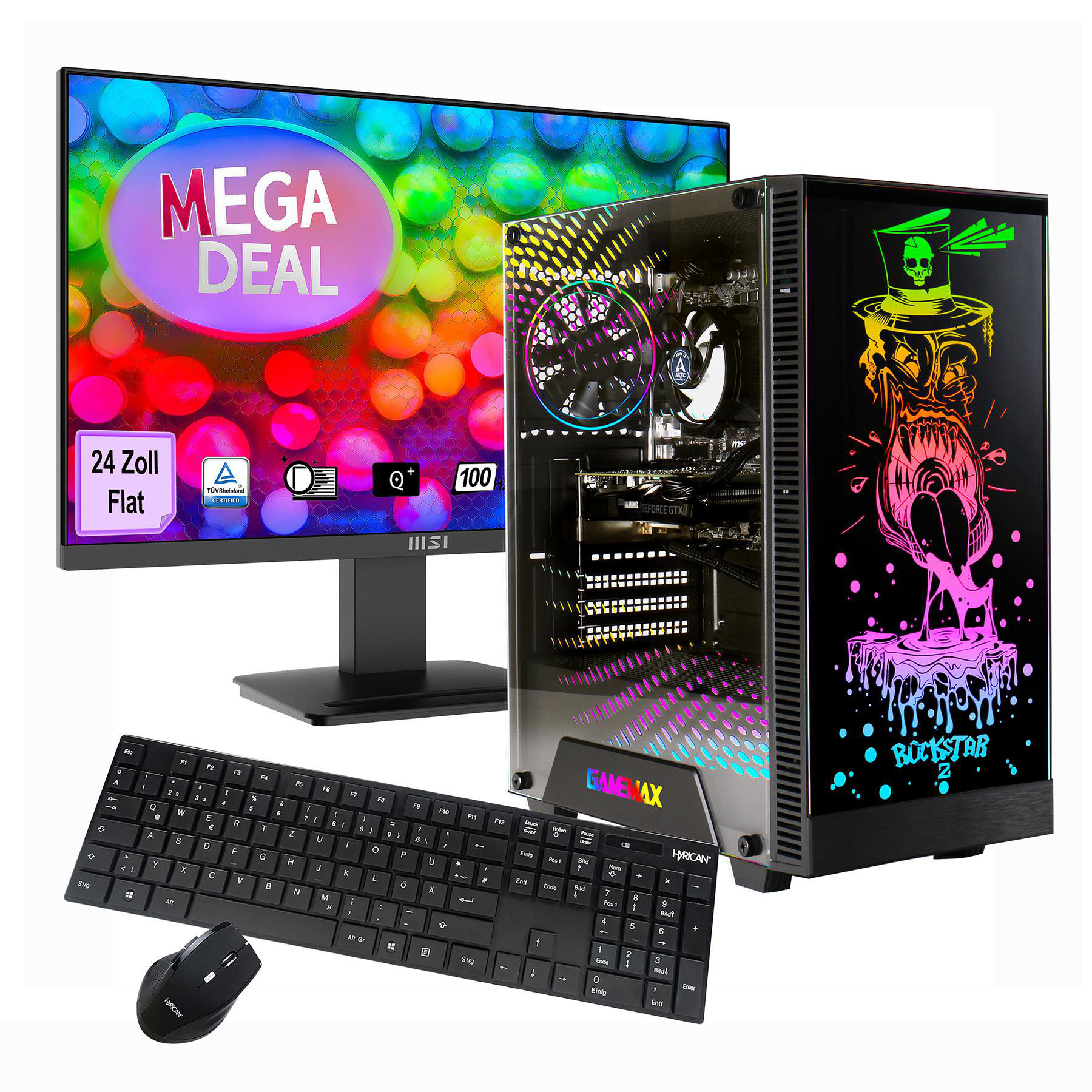 Hyrican GAMEMAX MegaDeal Rockstar SET2710 7810 i5 14400F 16GB/1TB SSD RTX 5060 Win11 + MSI Pro MP2412 Monitor 60cm (24")