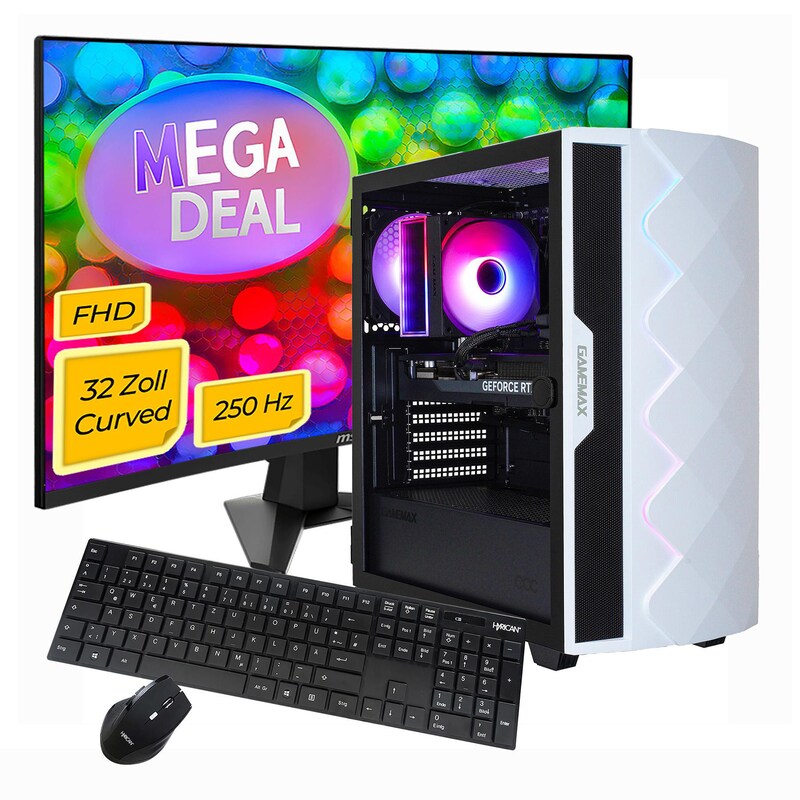 Hyrican GAMEMAX MegaDeal Diamond WT SET2715 7813 i7 14700F 16GB/1TB SSD RTX 5070 Win11 + MSI MAG 31C6X Monitor 80cm (32")