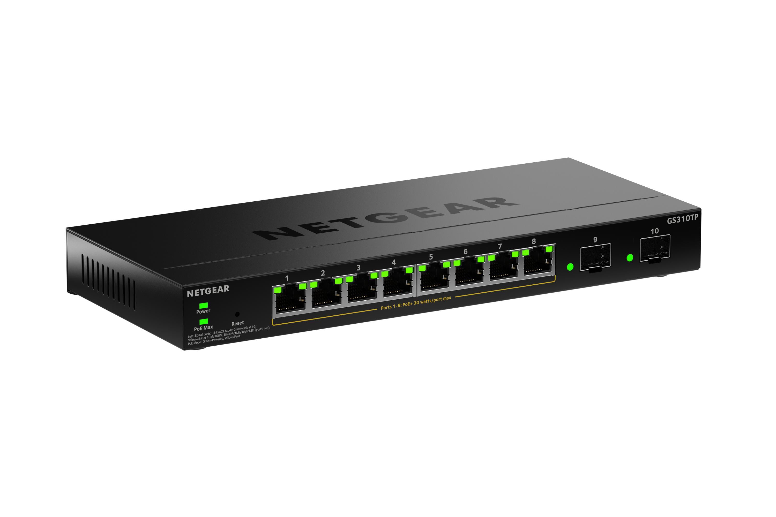 Netgear S350 Series 8-Port Gigabit Ethernet Poe+ Smart Managed Essentials Switch Mit 2 Dedicated Sfp Ports Schwarz Gs310tp-200Eus - Image 3