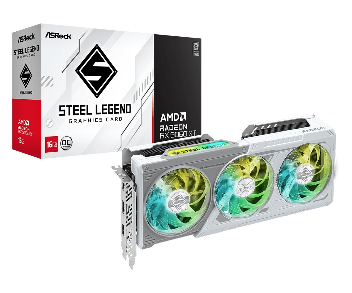 ASROCK Radeon RX 9060 XT Steel Legend OC Grafikkarte 16GB GDDR6 1x HDMI 2x DP