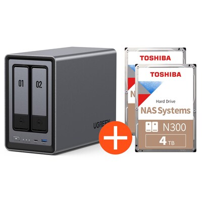 UGREEN  NASync DXP2800 NAS System 2-Bay 8TB inkl. 2x Toshiba NAS HDD N300  4TB | 06941876223695
