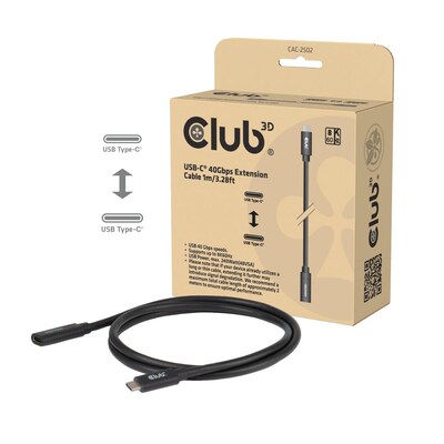 Club3D Club 3D CAC-2502 USB-C® 40Gbps Extension Cable 1m/3.28ft 240W 8K60Hz M/F | 08719214473723