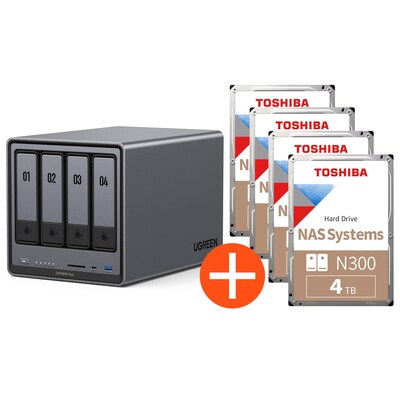 UGREEN  NASync DXP4800 Plus NAS System 4-Bay 16TB inkl. 4x Toshiba NAS HDD N300  4TB | 06941876232611
