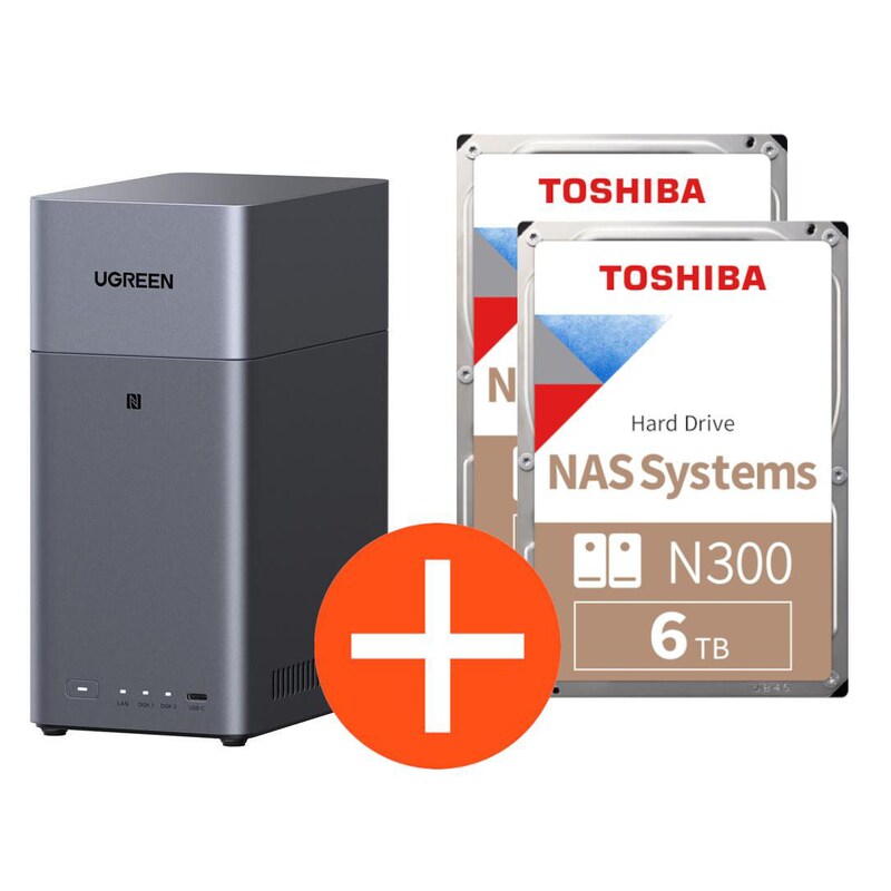 HDD günstig Kaufen-UGREEN NASync DH2300 NAS System 2-Bay 12TB inkl. 2x Toshiba NAS HDD N300 – 6TB. UGREEN NASync DH2300 NAS System 2-Bay 12TB inkl. 2x Toshiba NAS HDD N300 – 6TB <![CDATA[• 2.2GHz Rockchip RK RK3576 - 8 Kern-Prozessor • 4GB LPDDR4X RAM • 2x 2,5