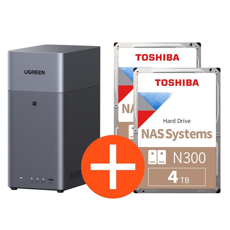 HDD günstig Kaufen-UGREEN NASync DH2300 NAS System 2-Bay 8TB inkl. 2x Toshiba NAS HDD N300 – 4TB. UGREEN NASync DH2300 NAS System 2-Bay 8TB inkl. 2x Toshiba NAS HDD N300 – 4TB <![CDATA[• 2.2GHz Rockchip RK RK3576 - 8 Kern-Prozessor • 4GB LPDDR4X RAM • 2x 2,5