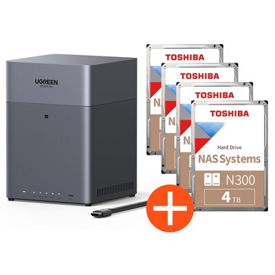 UGREEN  NASync DH4300 Plus NAS System 4-Bay EU 16TB inkl. 4x Toshiba NAS HDD N300  4TB | 06941876286607