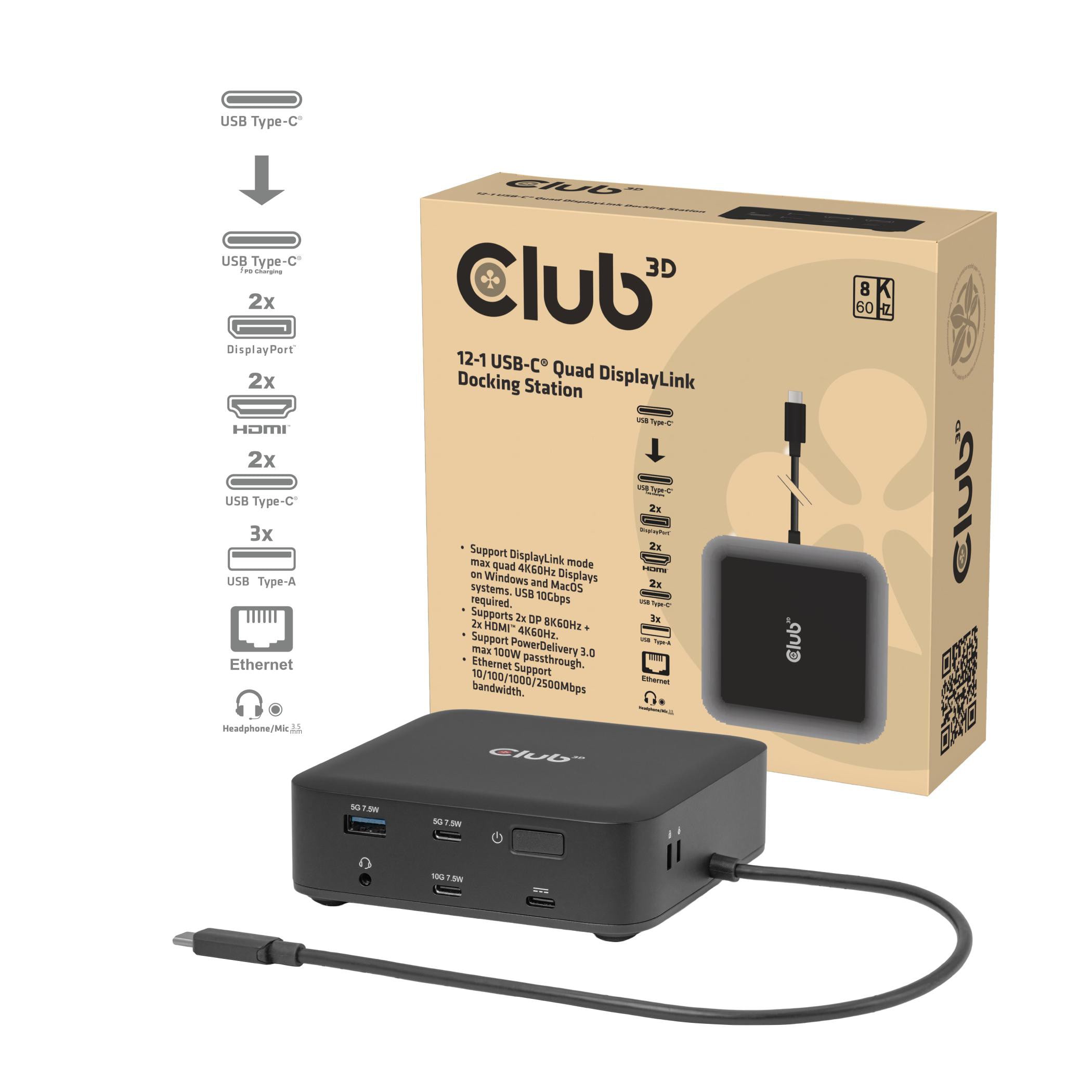 Club3d Club 3D 12-1 Usb-C® Quad Displaylink Dockingstation Csv-2542