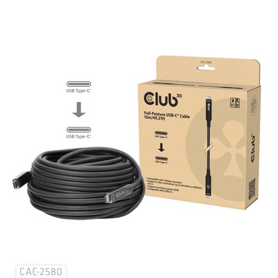Club3D Club 3D CAC-2580 USB-C® AOC Cable 8K60Hz 10Gbps 60W 15m schwarz | 08719214473662