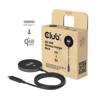 Club3D Club 3D CAC-3027 Qi2 25W Wireless Charger Qi Certified MagSafe Compatible Magnetic Pad Schwarz | 08719214473709