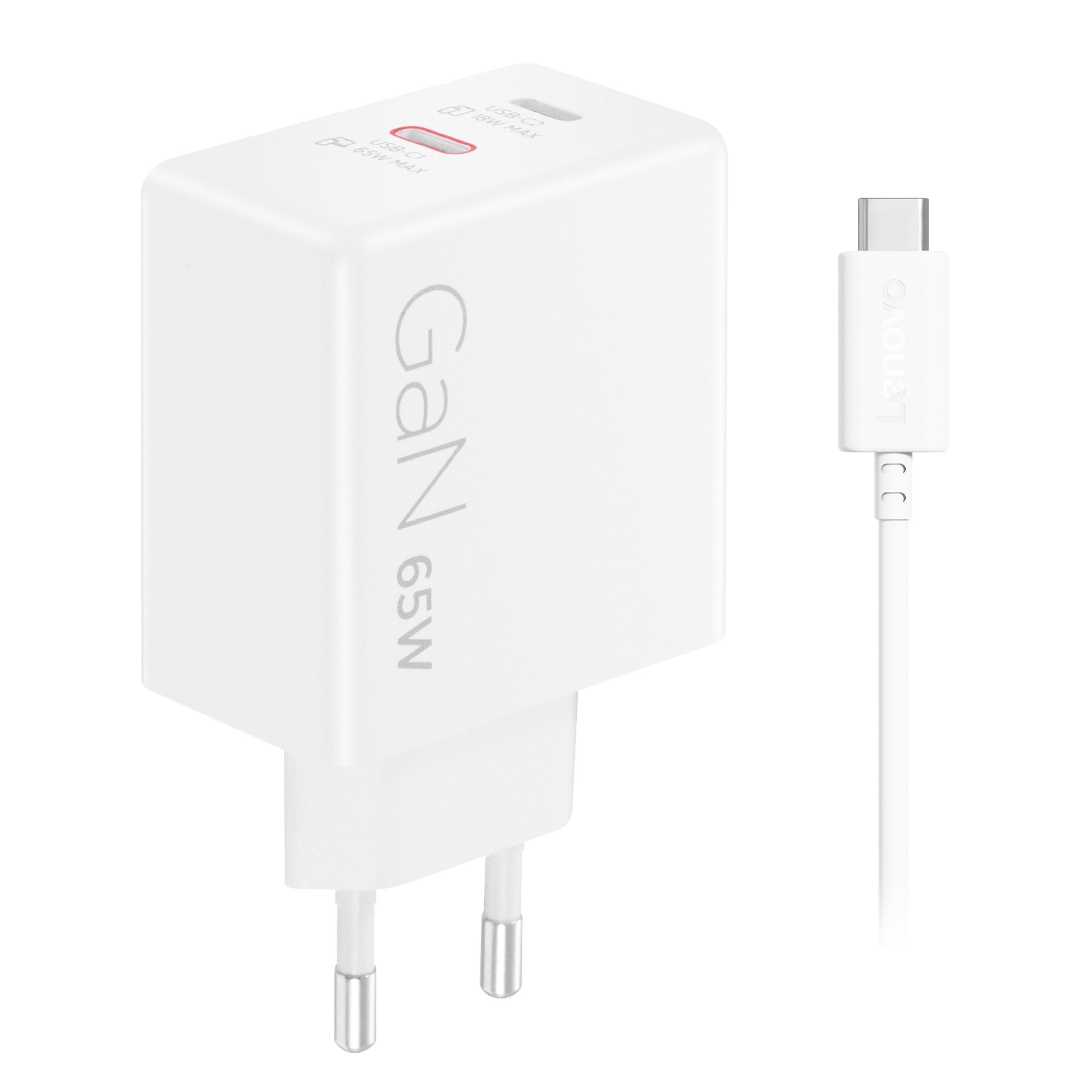 Lenovo Dual USB-C 65W GaN-Ladegerät/ Netzteil Weiß inkl. USB-C Kabel (1,5m)