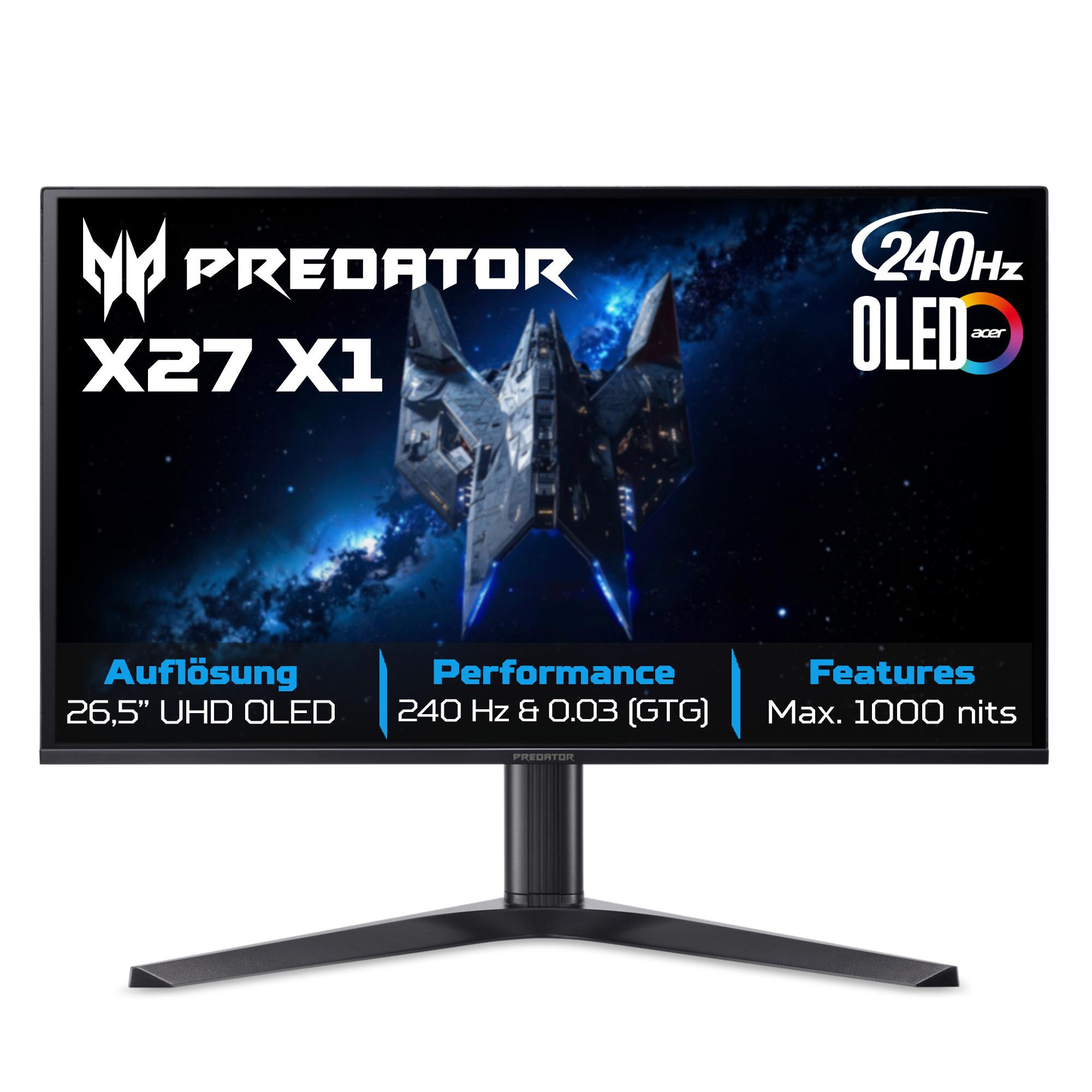 Acer Predator X27X1bmiippruzx 26.5 Zoll 4K (UHD) QD-OLED Panel 16:9 240 Hz Gaming Monitor