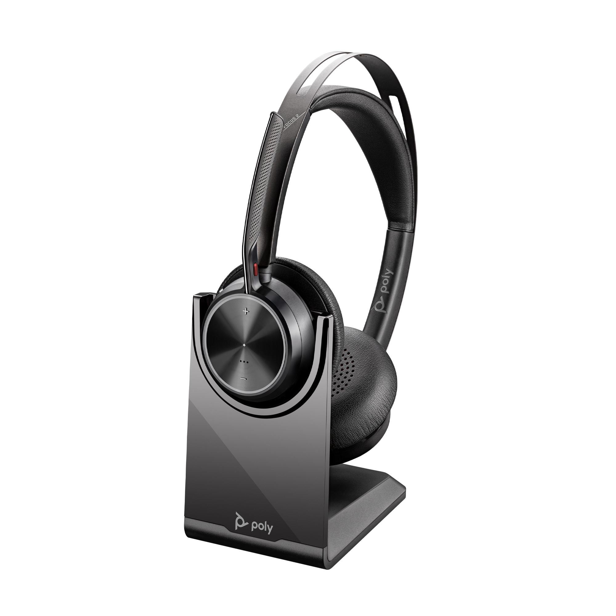 Poly Voyager Focus 2 UC Schwarz Kabelloses Bluetooth-Headset, USB-C/A, BT700 USB-C Dongle, ANC, inkl. Ladestation, Zoom zertifiziert
