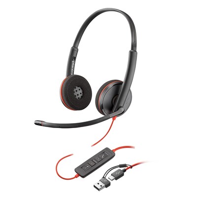 Poly Blackwire 3220 Schwarz Kabelgebundenes Stereo-Headset, USB-C/A, unterstützt Poly Lens