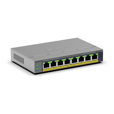 Netgear  GS108EP 8-Port Gigabit Ethernet PoE+ Plus Switch, PoE Budget 62 W, lüfterlos, Metallgehäuse | 00606449174632
