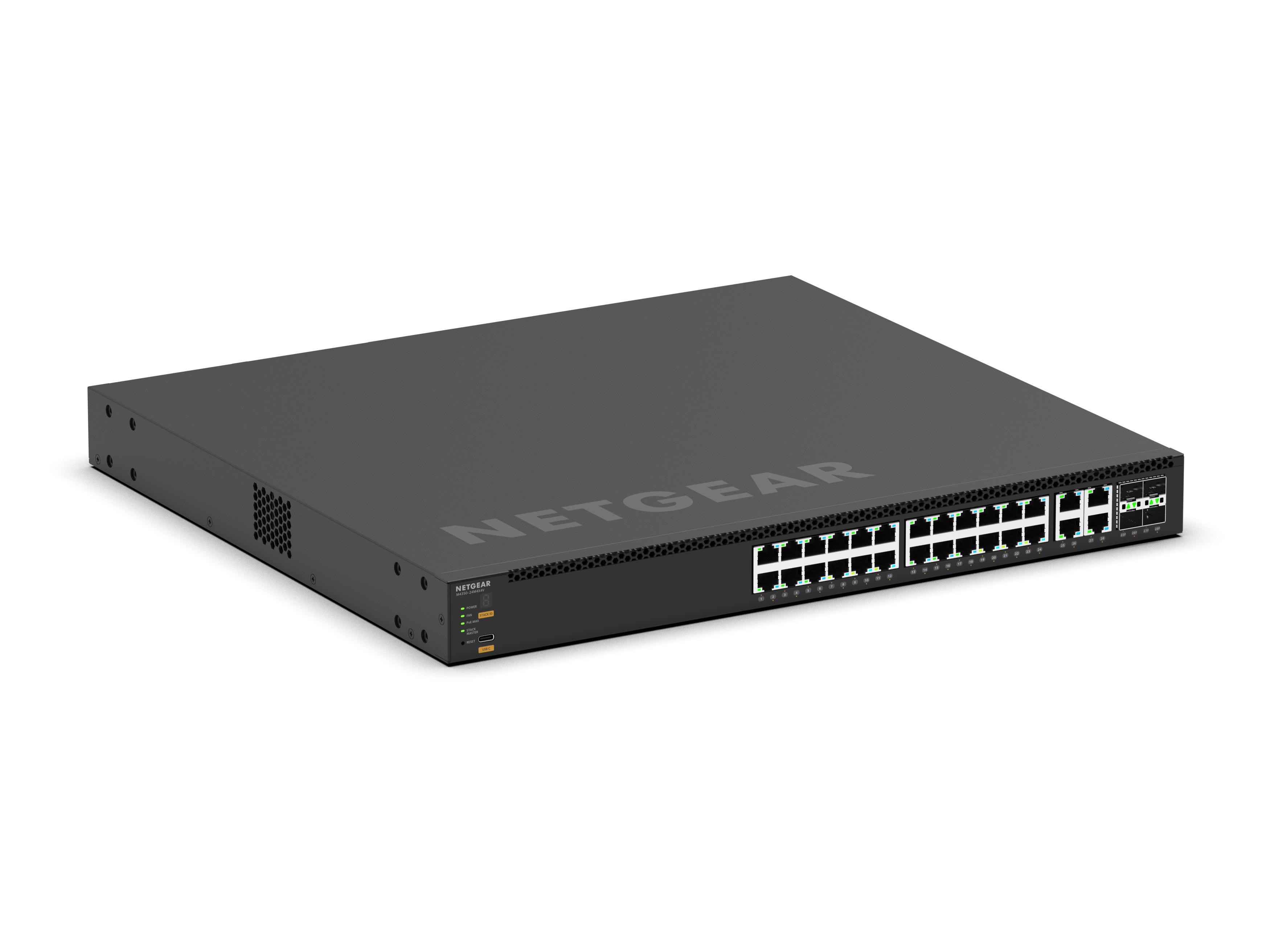 NETGEAR M4350-24M4X4V (MSM4332) 24x2.5G, 4x10G/Multi-gig PoE++ (522W base, up to 2,520W) and 4xSFP28 25G Managed Switch