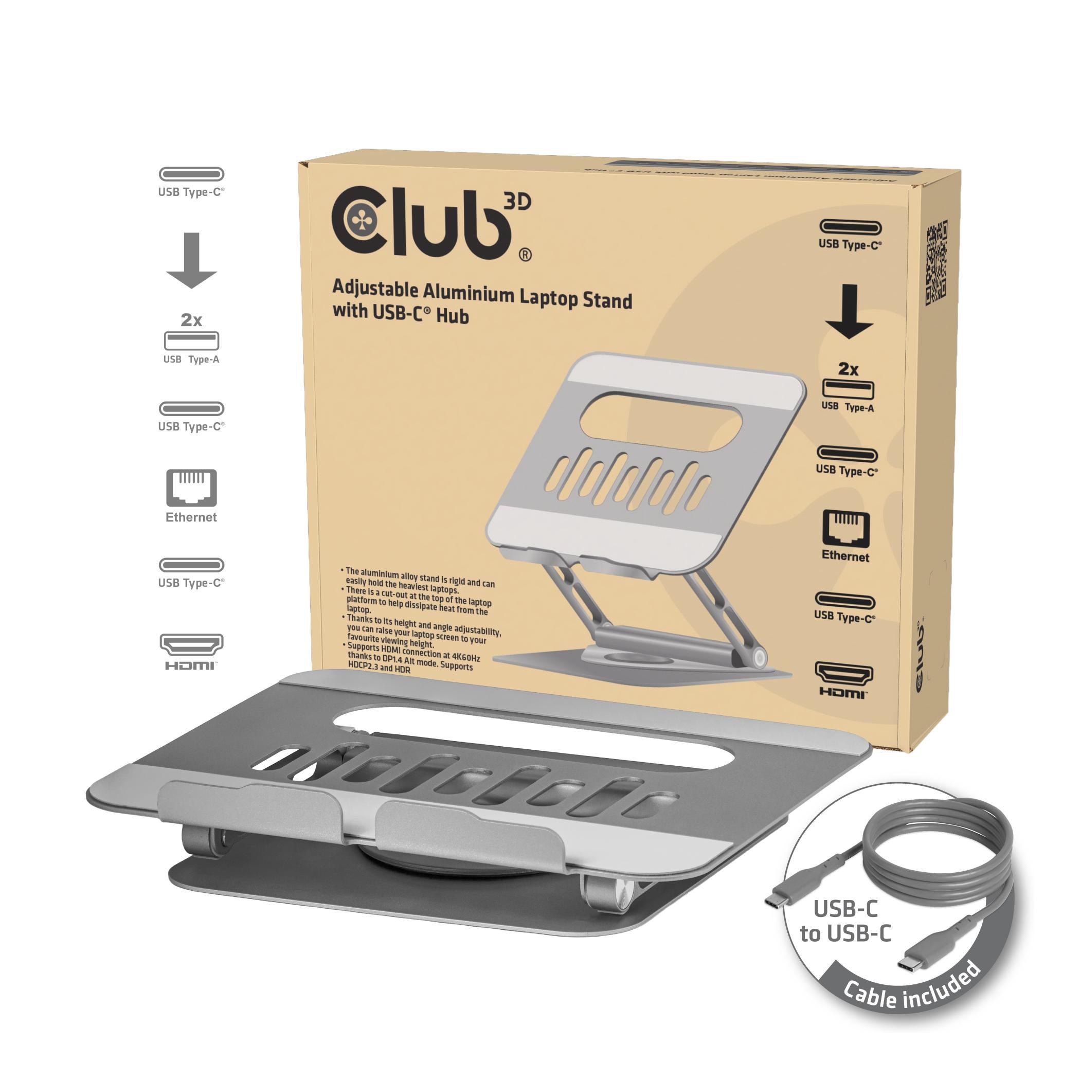 Club3d Club 3D Laptop-Ständer Aus Aluminium Mit Hub 100W 360° Csv-2554