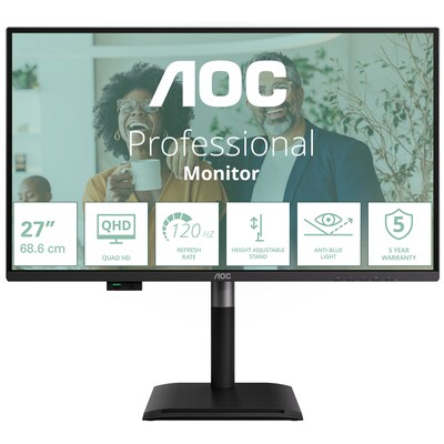 AOC Q27P4CV 27 Zoll QHD Office Monitor IPS 16:9 120 Hz DP/HDMI/USB-C PD96W/LAN Docking