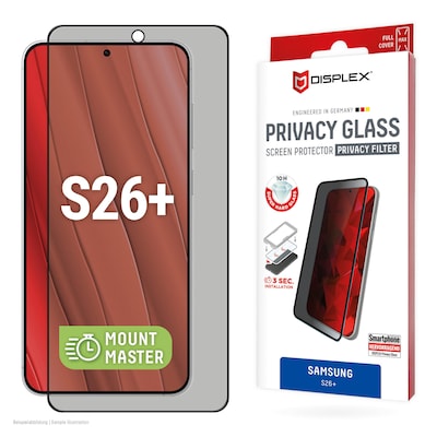 DISPLEX Privacy Glass Samsung Galaxy S26+ mit MM-Montagehilfe