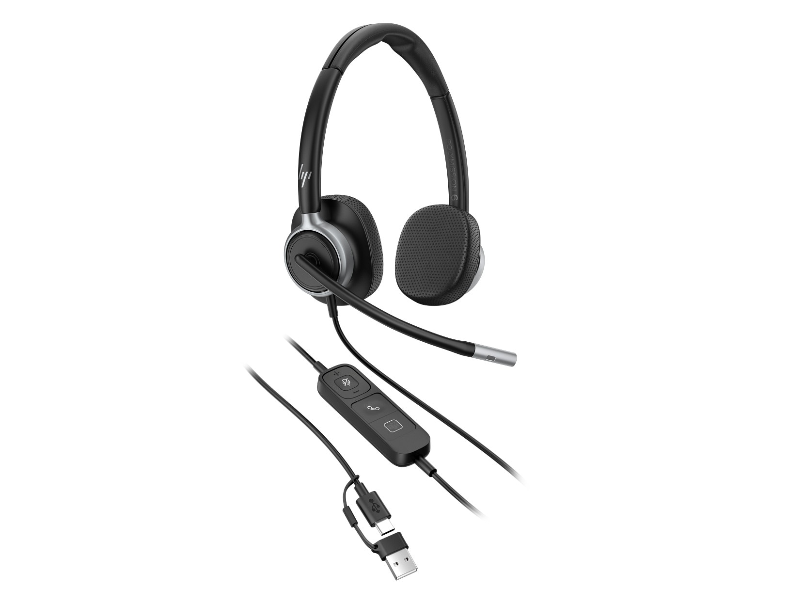 HP | Poly Mission 625 Stereo-Headset USB-C/A, kabelgebunden, KI-Geräuschunterdrückung, inkl. Etui, Bulk-Verpackung (Kommerzielles Produkt)