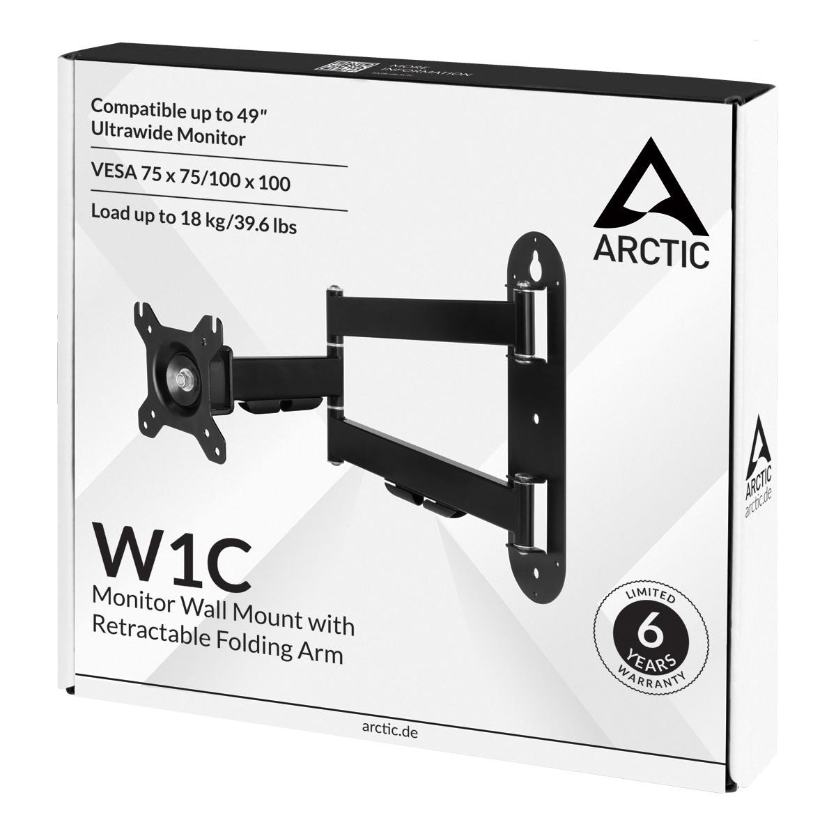 ARCTIC W1C Wandhalterung mit Gelenkarm Monitore bis zu 49 Zoll