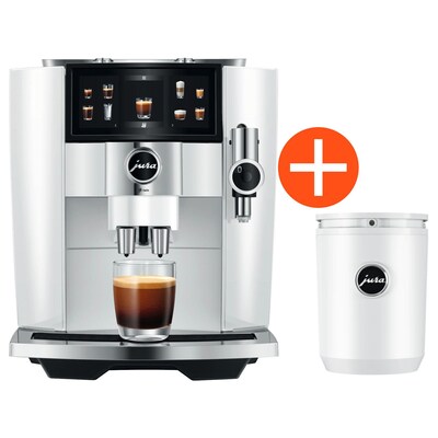 JURA J8 twin Diamond White Kaffeevollautomat inkl. Gratis 0,6 Liter Cool Control 24237 (EA) Weiß Milchkühler