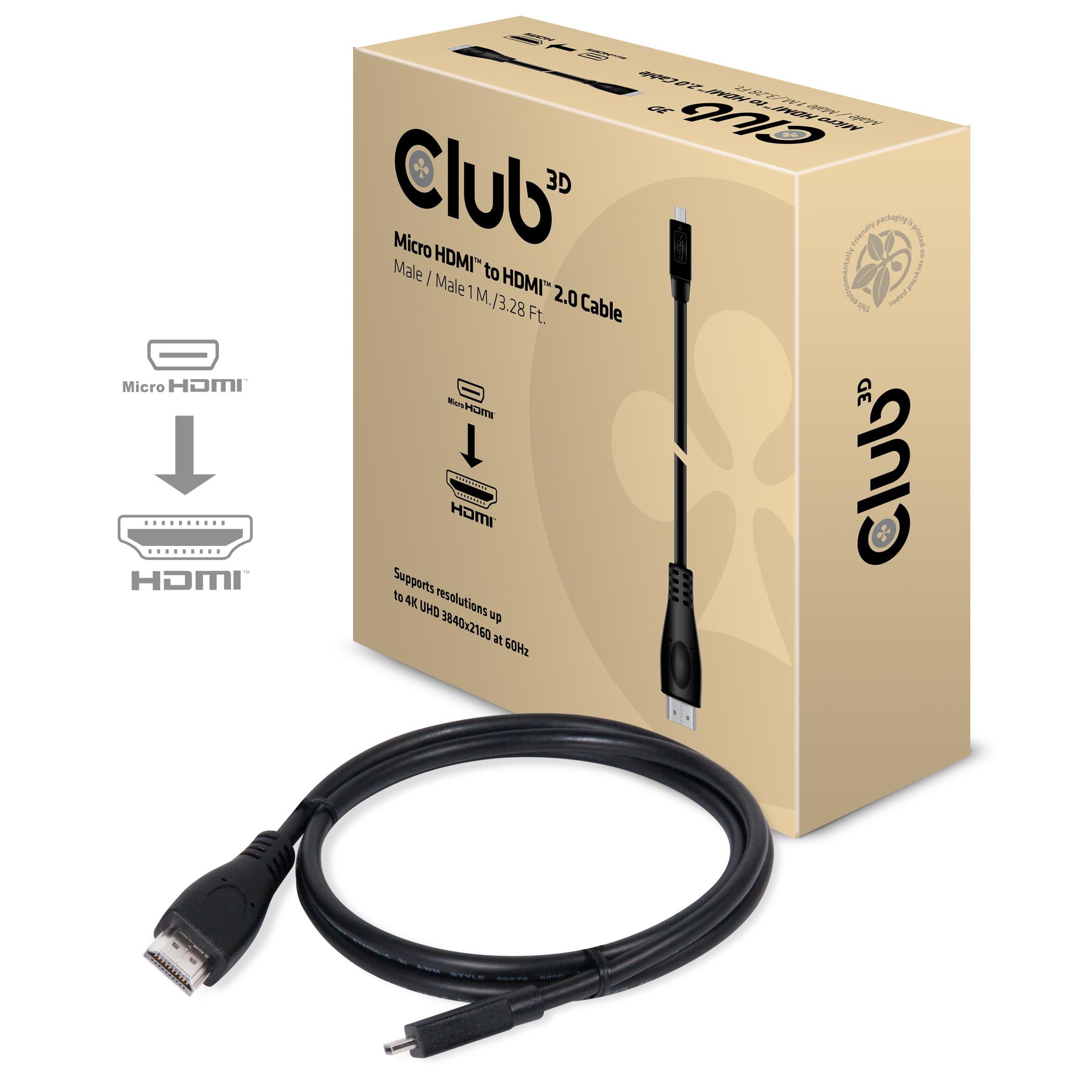 Club 3D CAC-1351 Micro HDMI™ / HDMI™ 4K60Hz Cable M/M 1m