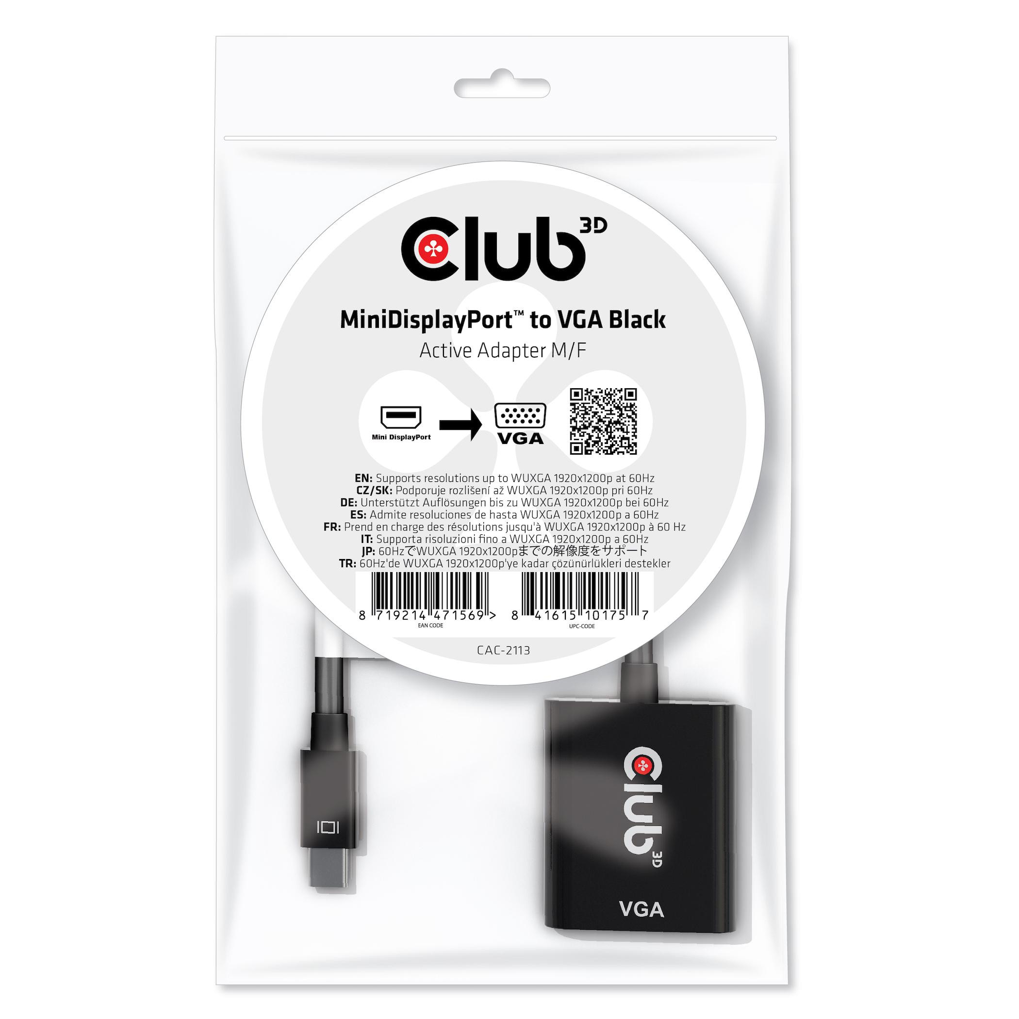 Club 3D CAC-2113 MiniDisplayPort™ / VGA Black Active Adapter M/F