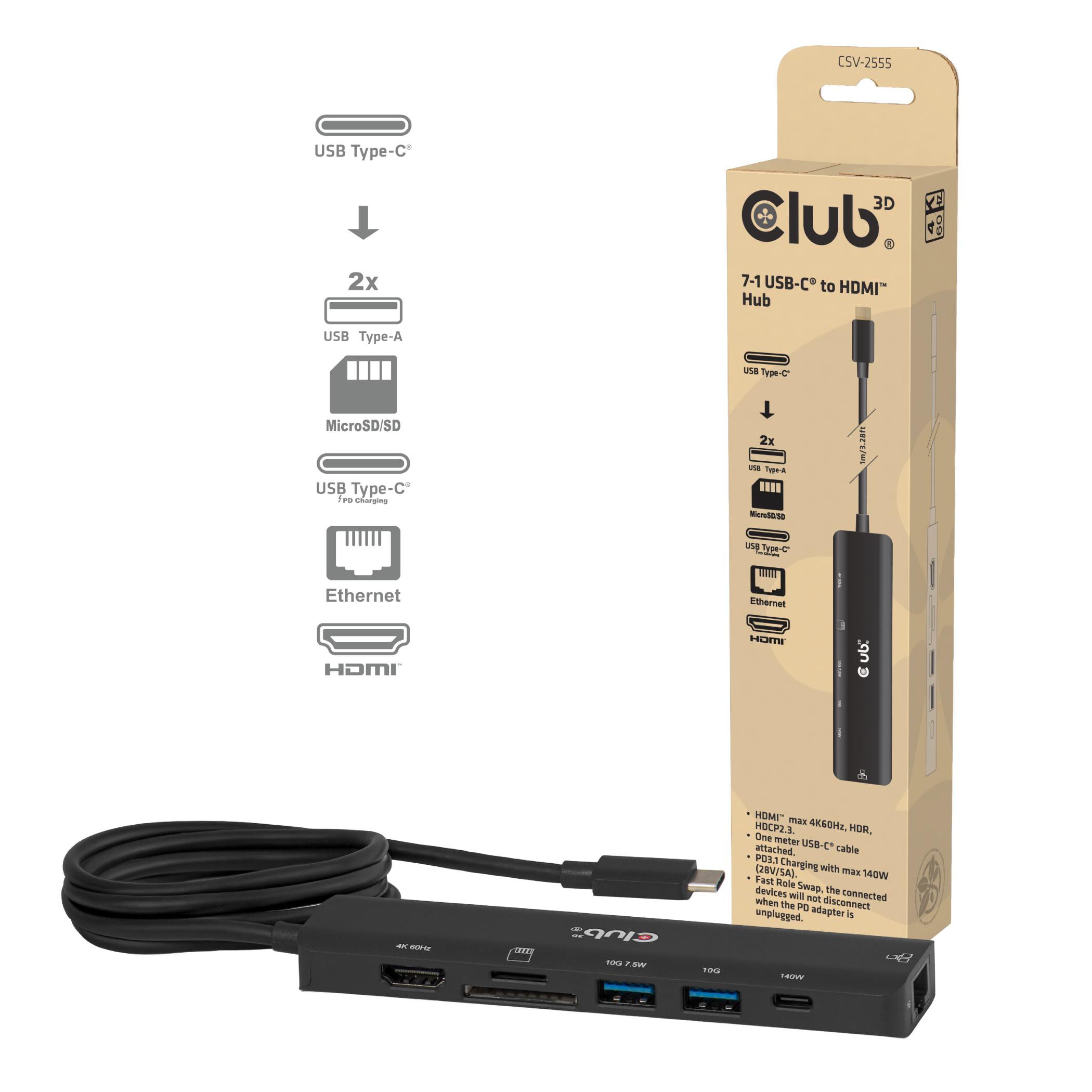 Club3d Club 3D 7-1 Usb-C® / Hdmi™ Hub 4K60hz Pd3.1 140W 1M Csv-2555