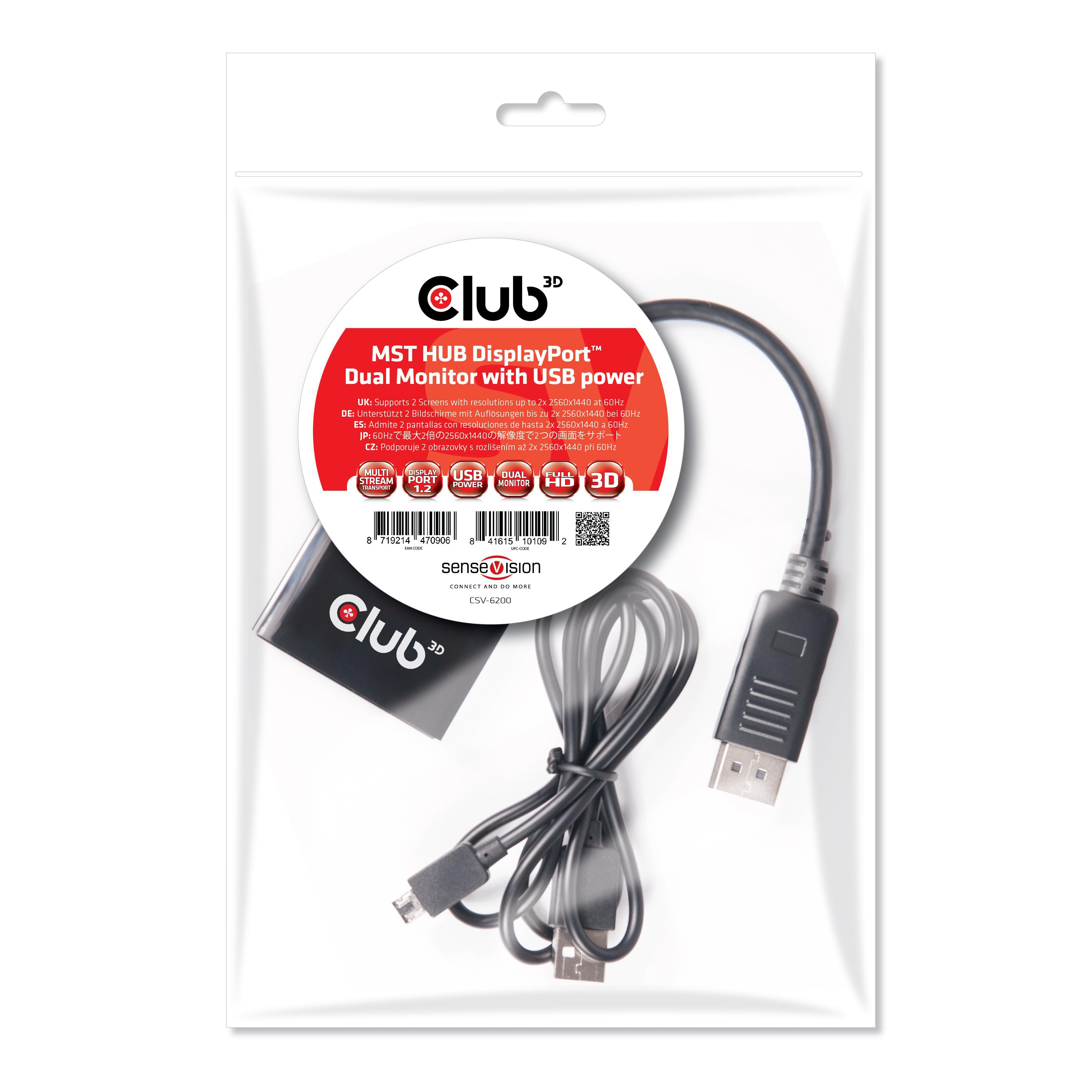 Club3D CSV-6200 Multi Stream Transport Hub DisplayPort™ 1.2 Dual Monitor