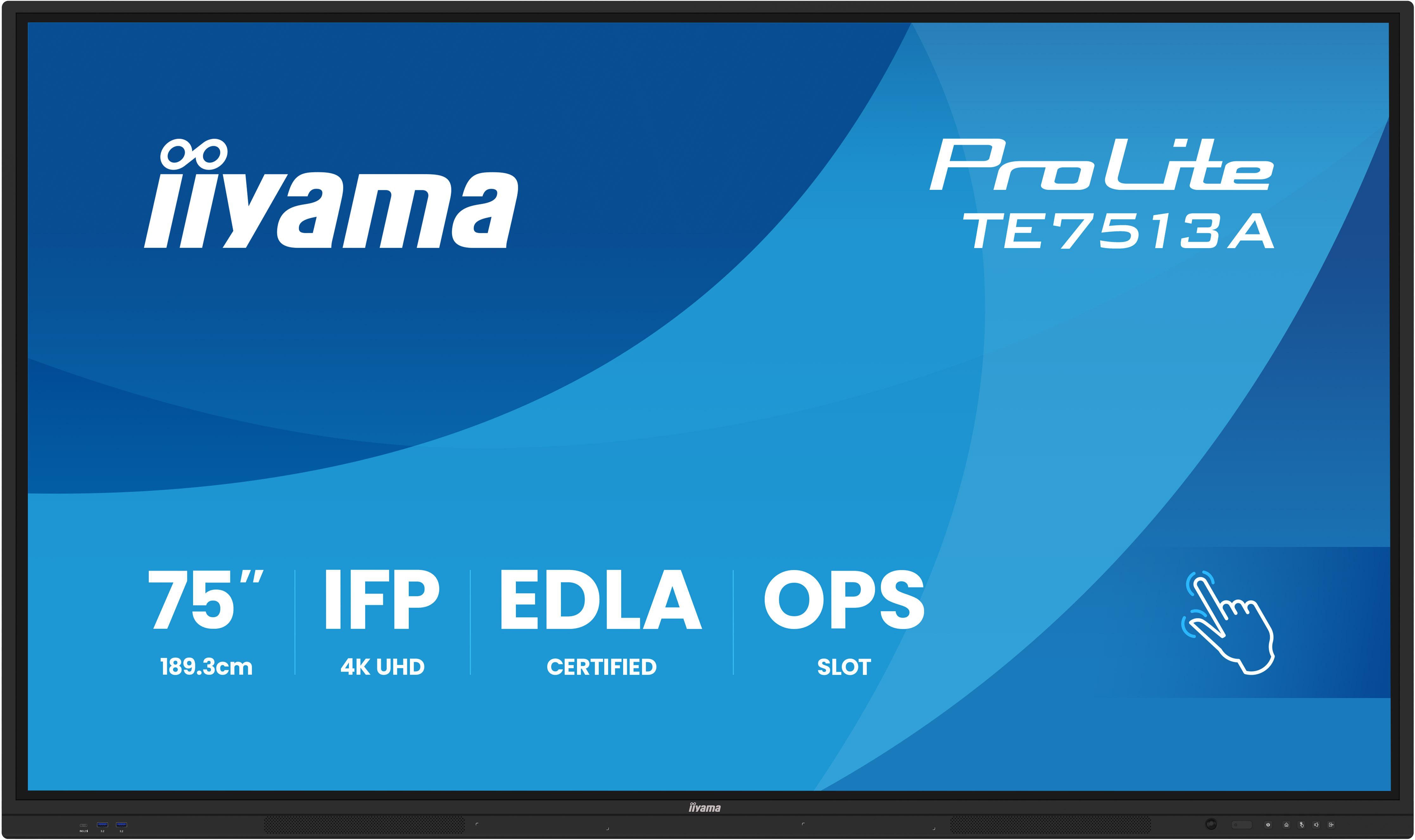 iiyama ProLite TE7513A-B2AG 190,5cm (75") 4K UHD Touch Monitor HDMI/DP/USB-C