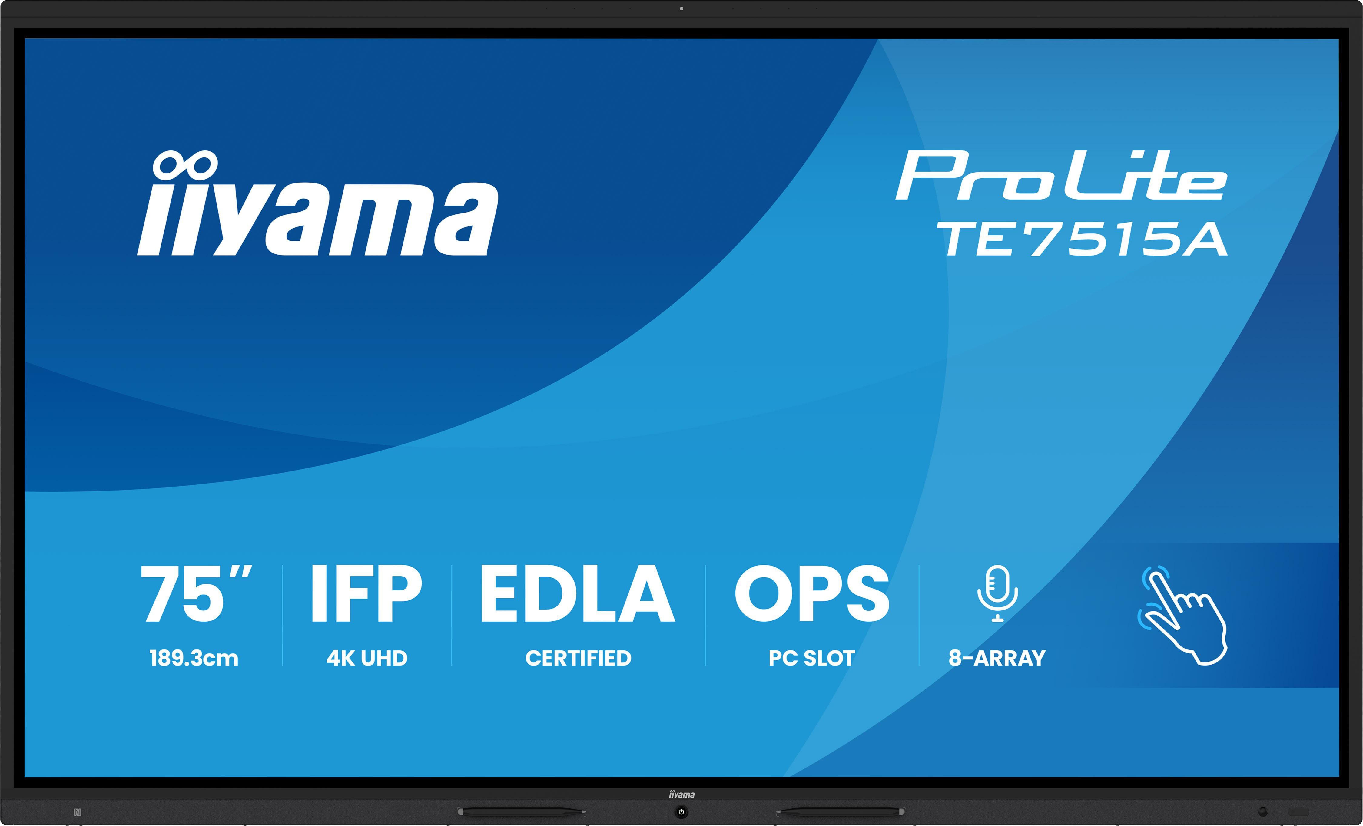 iiyama ProLite TE7515A-B2AG 190,5cm (75") 4K UHD Touch Monitor HDMI/DP/USB-C