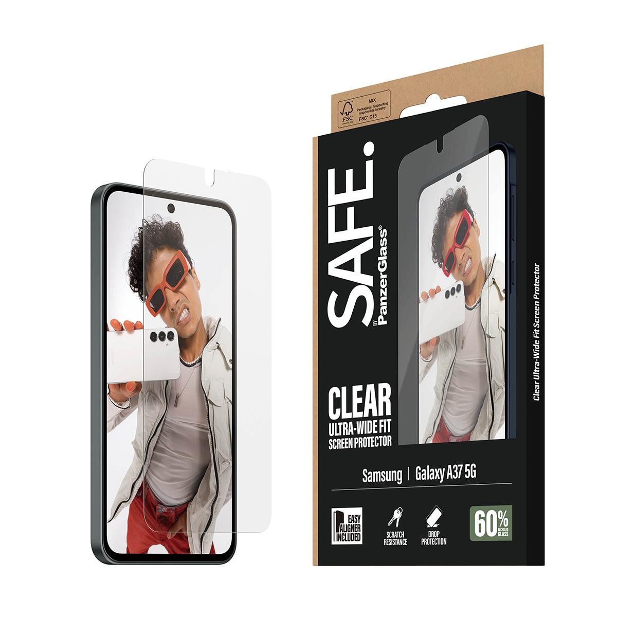 Panzerglass Safe. By Panzerglass® Displayschutz Samsung Galaxy A37 5G Ultra-Wide Fit M. Easyaligner Transparent Sa72239