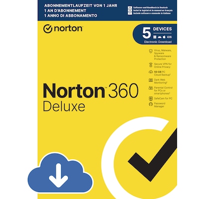 Norton LifeLock 360 Deluxe ND 50GB | 5 Geräte | Download & Produktschlüssel