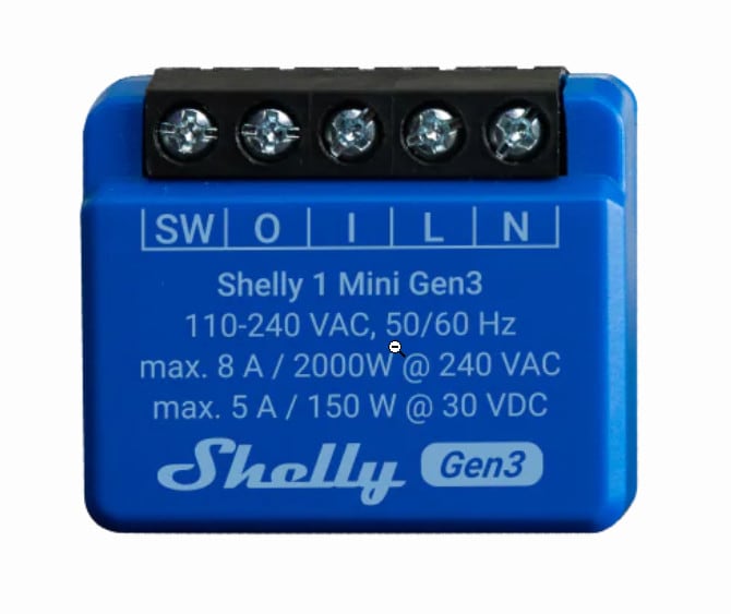 Shelly 1 Mini Gen3 Unterputz Relais max 8A 1 Kanal WLAN BT