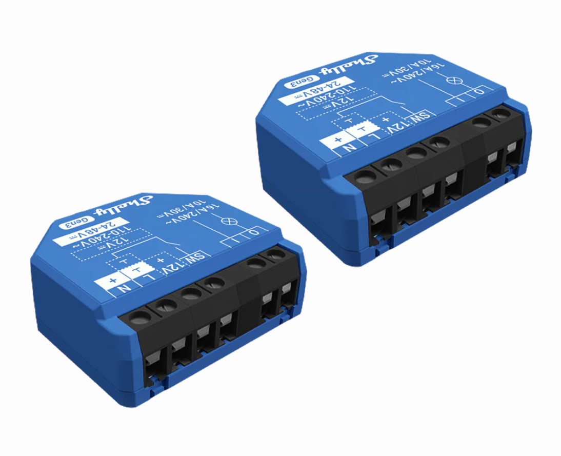Shelly 1PM Gen3 Unterputz Relais max 16A 1 Kanal WLAN, Bluetooth Smart-Schalter 2er Pack