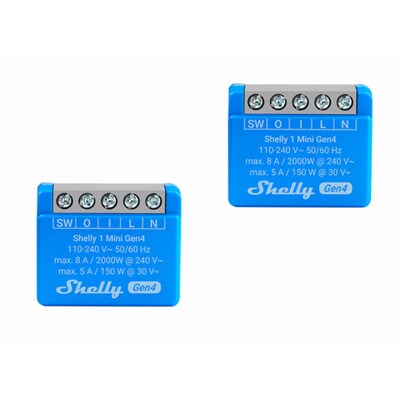Shelly 1PM Gen4 Unterputz Relais max 16A 1 Kanal WLAN, Matter, Bluetooth, Zigbee Smart-Schalter 2er Pack