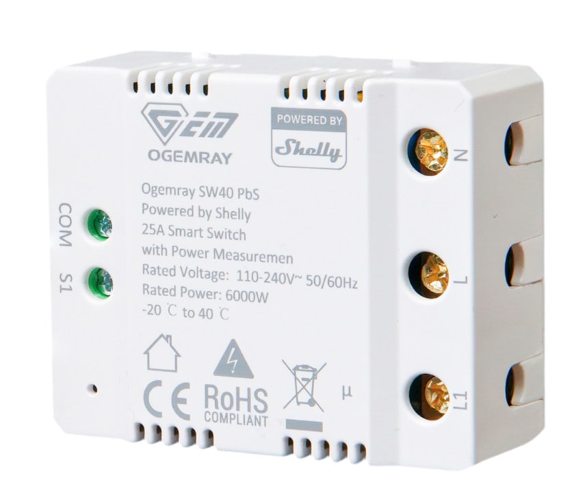 Shelly PbS Ogemray smarter Relaisschalter 25A Großgeräte Relais Messfunktion WLAN LAN BT