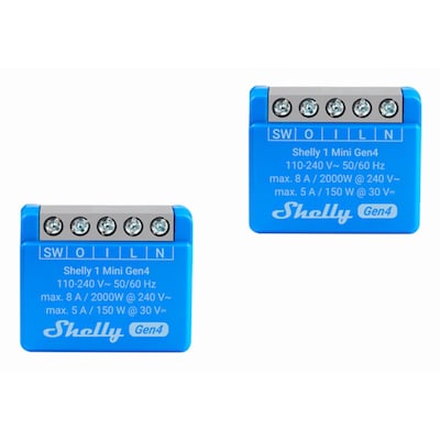 Shelly 1 Mini Gen4 Unterputz Relais max 8A 1 Kanal WLAN, Matter, Bluetooth, Zigbee Smart-Schalter 2er Pack