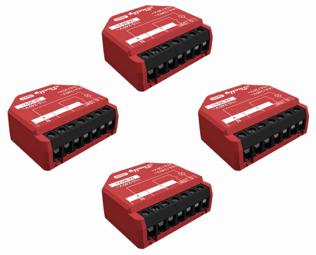 Shelly 1PM Gen3 Unterputz Relais max 16A 1 Kanal WLAN, Bluetooth, Smart-Schalter 4er Pack