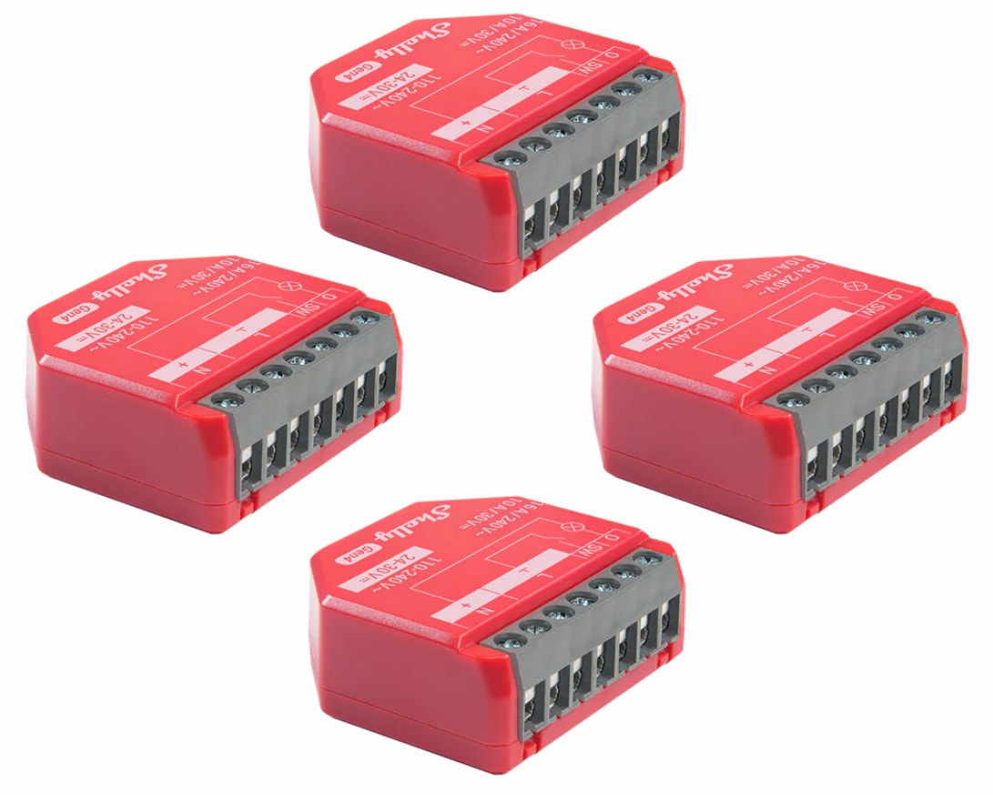Shelly 1PM Gen4 Unterputz Relais max 16A 1 Kanal WLAN, Bluetooth, Matter, Zigbee Smart-Schalter 4er Pack