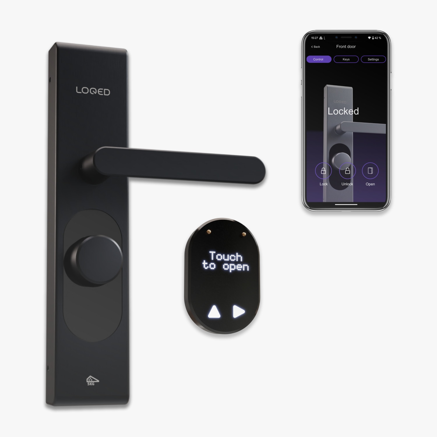 Shelly LOQED Smartes Türschloss schwarz WLAN BT PIN-Code Touch Europrofil