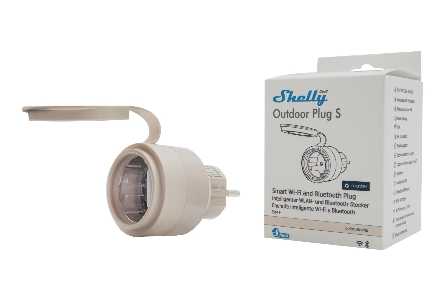 Shelly Plug & Play Outdoor Plug S Gen3 Zwischenstecker für draußen