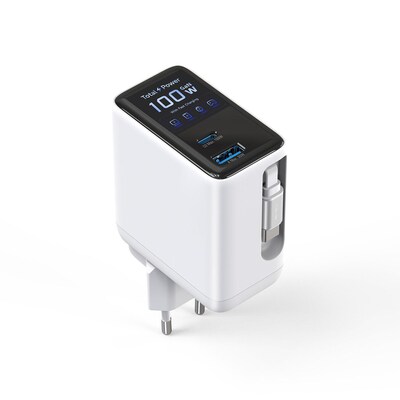 4smarts GaN Flex Screen AI 100W Ladegerät  2 USB-C+1 USB-A weiß