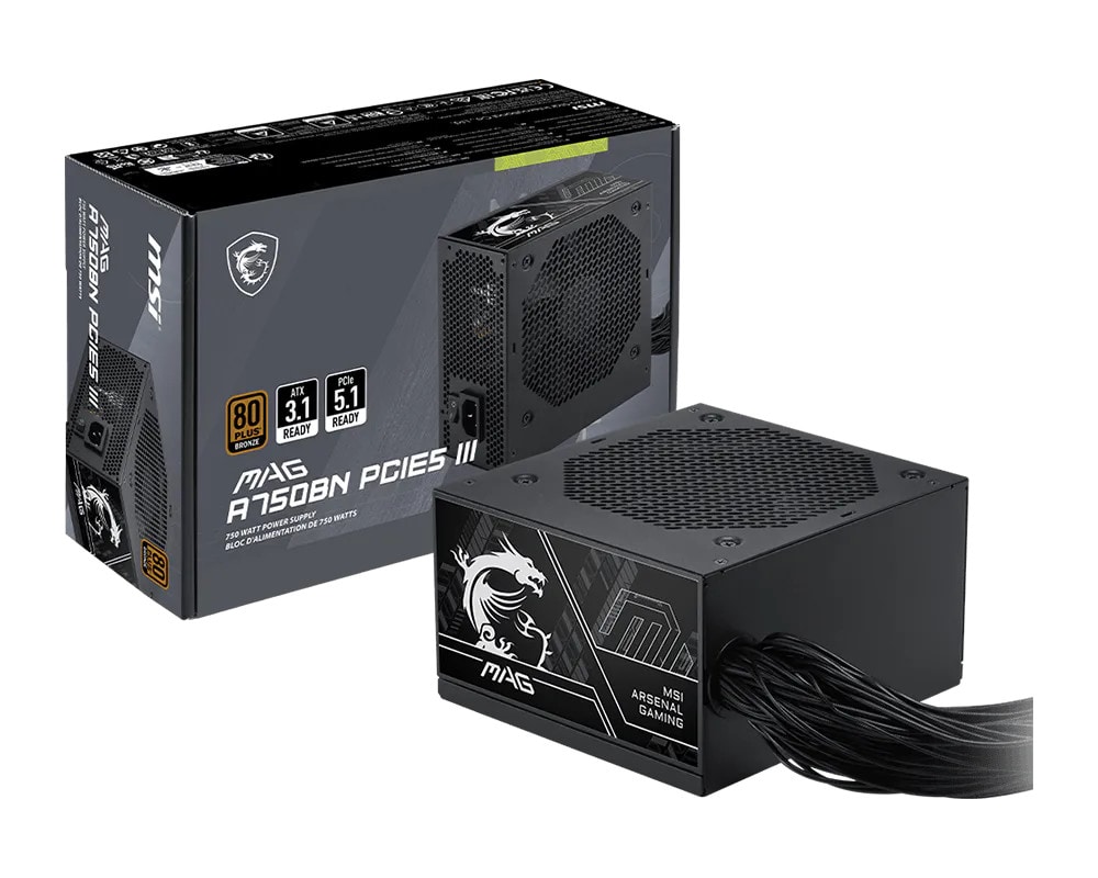 MSI MAG A750BN PCIE5 III 750 Watt ATX 3.1 PCIe 5.1 80+ Bronze Netzteil 120mm Lüfter