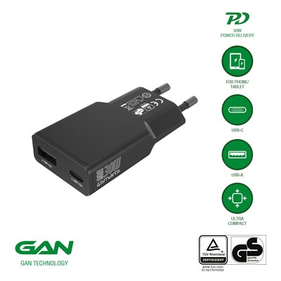 Image of 4smarts Netzladegerät PDPlug Slim Duos 30W GaN 1C+1A, schwarz