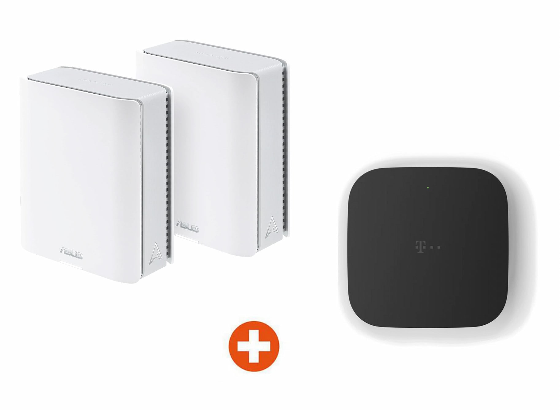 Bundle: ASUS ZenWiFi BT10 BE18000 Weiß Tri-Band WiFi 7 Smart AiMesh Extendable Router 2er Pack + Telekom Glasfaser Modem 2,5 Gbit/s schwarz